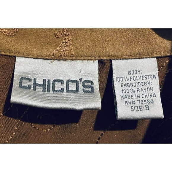 Chicos Top Womens XL Brown Faux Suede Button Up Shacket Embroidered Western Boho - Picture 4 of 6